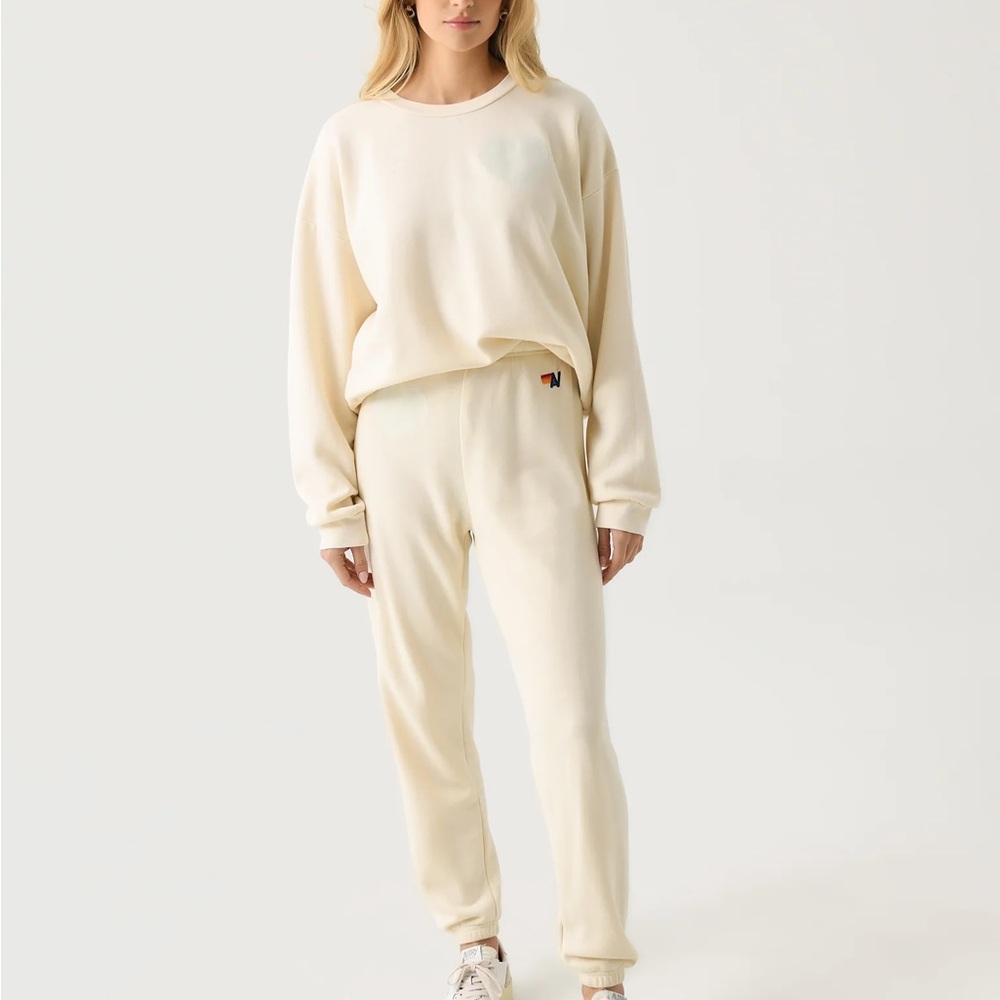 Aviator Nation Ivory Cozy Track Joggers and matching Sweatshirt